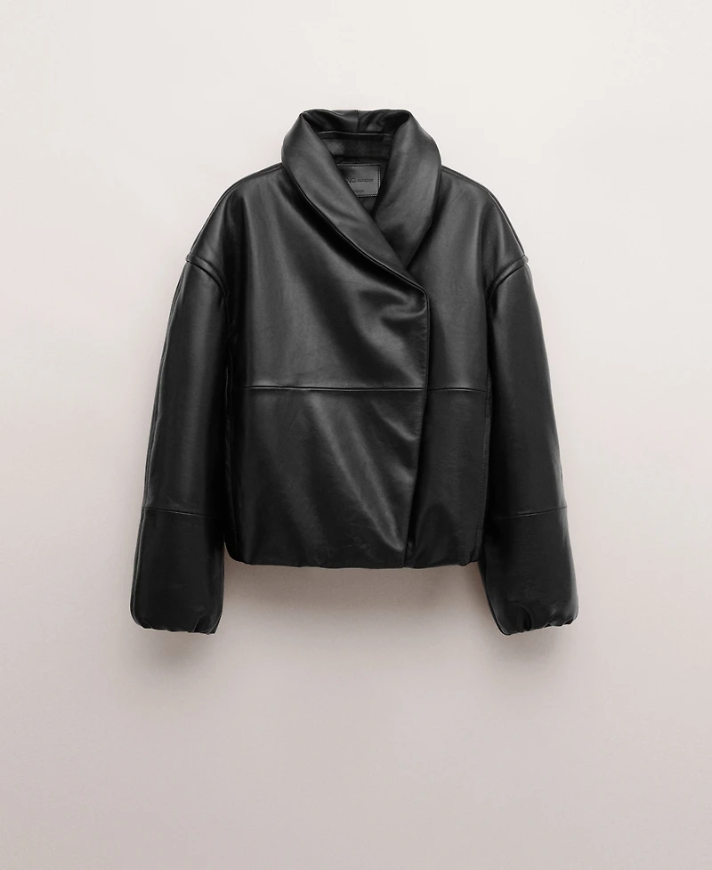 Mango Women's Oversized Leather Bomber Jacket