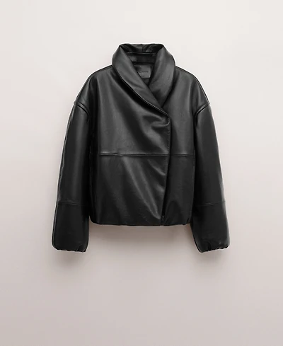 Mango Women's Oversized Leather Bomber Jacket