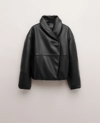 Mango Women's Oversized Leather Bomber Jacket