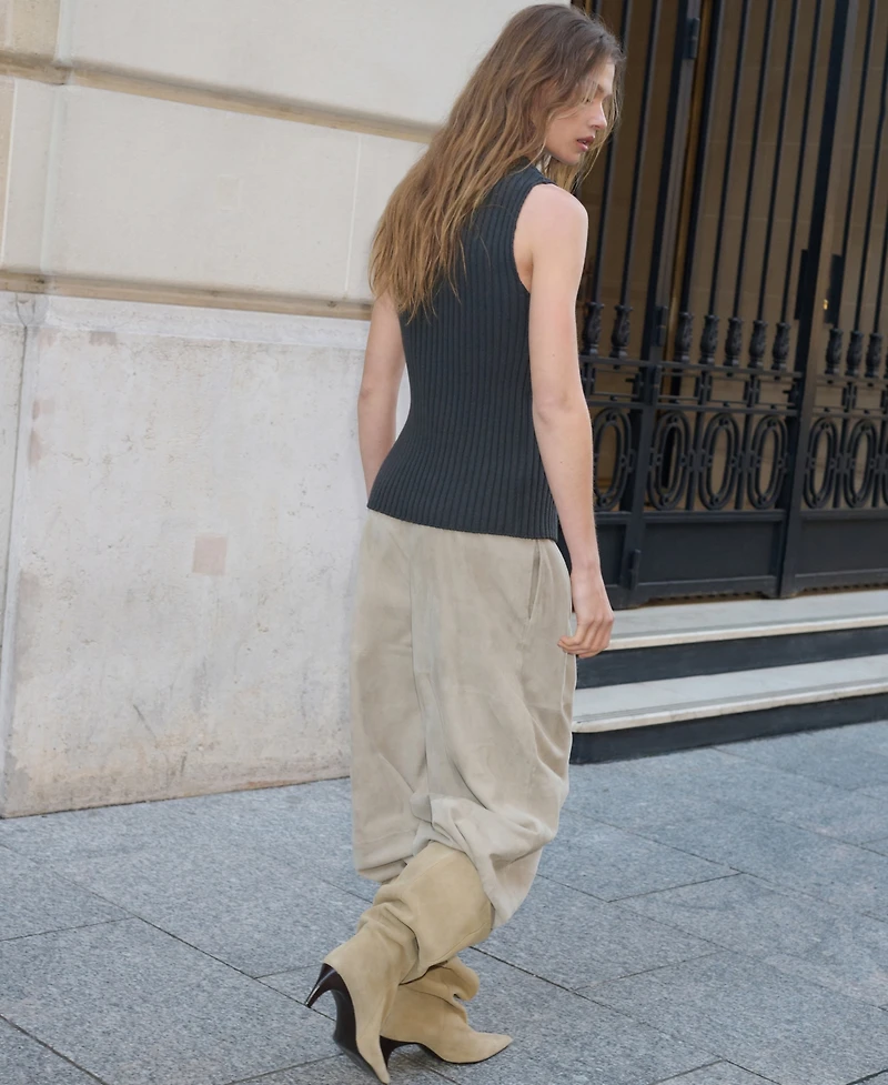 Mango Women's Slit Ribbed Top
