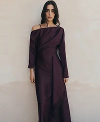 Mango Women's Fringes Asymmetrical Satin Dress