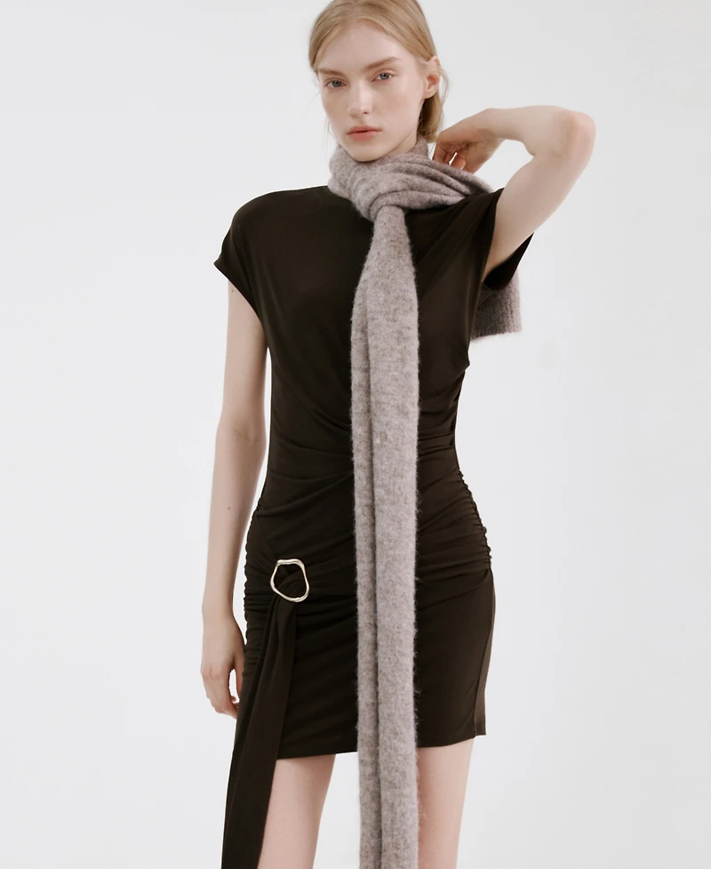 Mango Women's Ruched Bodice Brooch Dress