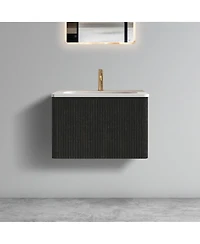Sillysis 24'' Wall Mounted Bathroom Vanity with Integrated Ceramic Sink, Walnut Floating without Faucet, Pre-assembled