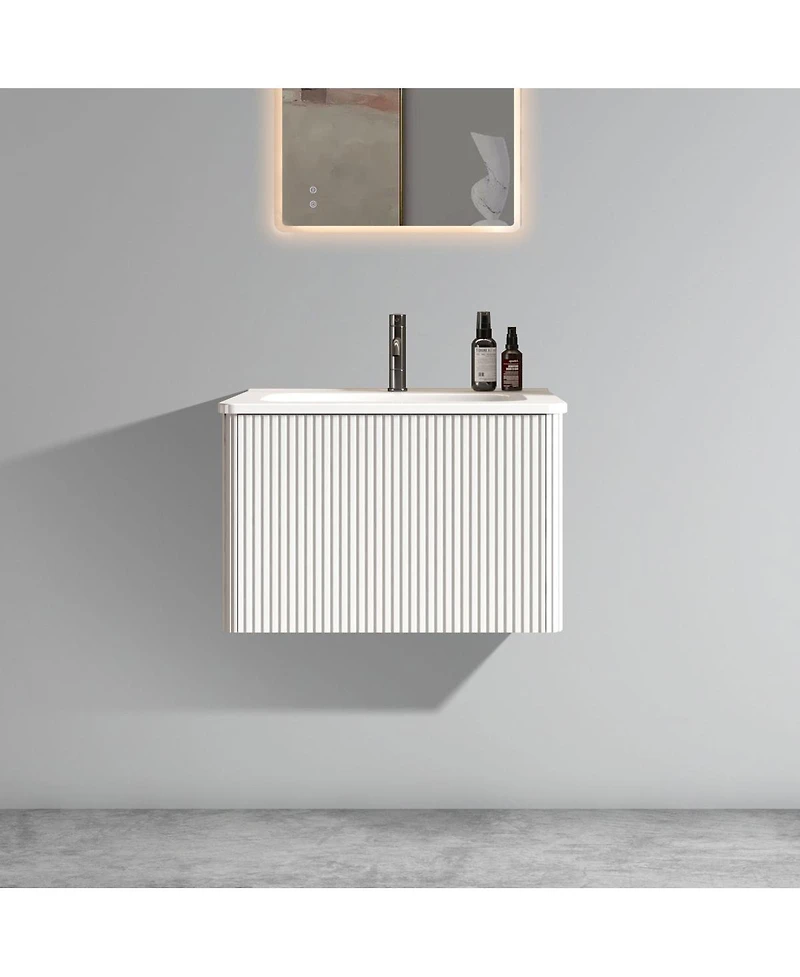 Sillysis 24'' Wall Mounted Bathroom Vanity with Integrated Ceramic Sink, Oak Floating without Faucet, Pre-assembled
