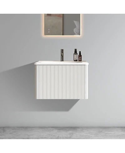 Sillysis 24'' Wall Mounted Bathroom Vanity with Integrated Ceramic Sink, Oak Floating without Faucet, Pre-assembled