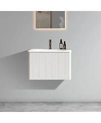 Sillysis 24'' Wall Mounted Bathroom Vanity with Integrated Ceramic Sink, Oak Floating without Faucet, Pre-assembled