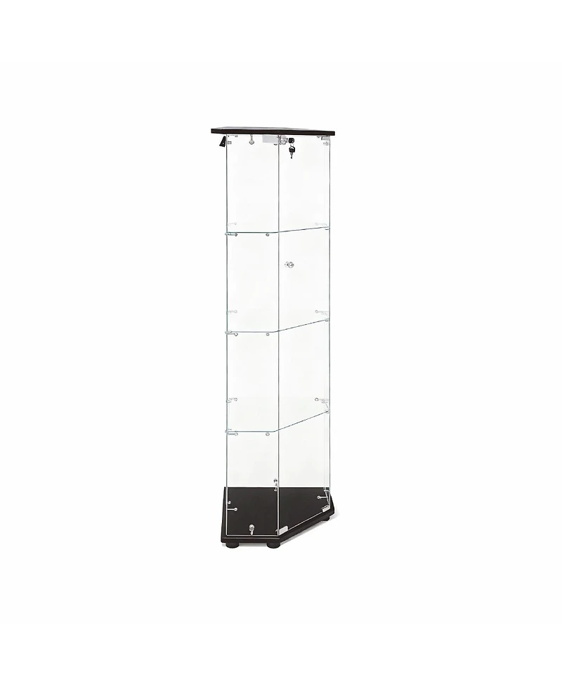 Streamdale Furniture 5-Sided Tempered Glass Corner Display Cabinet with Led Lights and Locks
