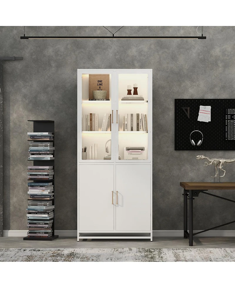 Streamdale Furniture76.75 Inch Tall Glass Display Cabinet with Led Lights and Steel Frame