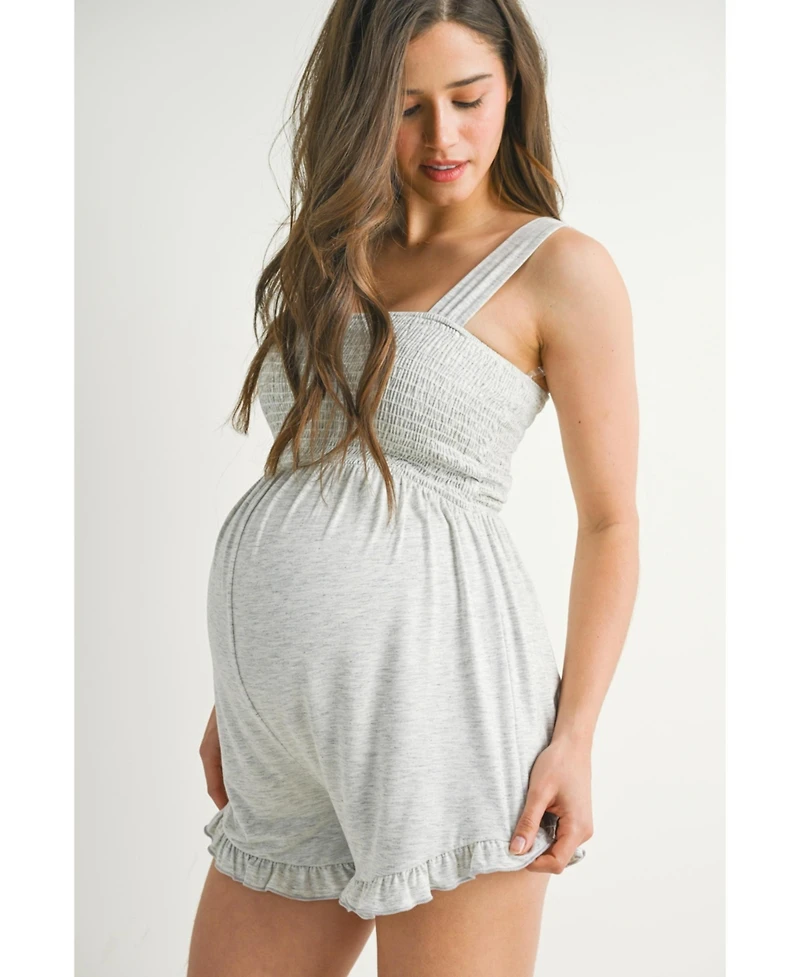 Hello Miz Maternity Smocked Square Neck Sleeveless Romper with Wide Straps