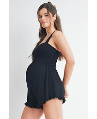 Hello Miz Maternity Smocked Square Neck Sleeveless Romper with Wide Straps