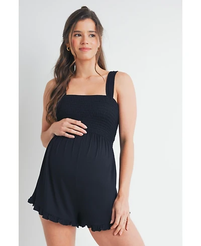 Hello Miz Maternity Smocked Square Neck Sleeveless Romper with Wide Straps