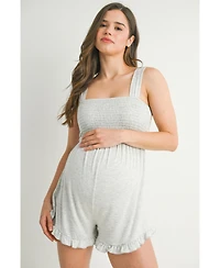 Hello Miz Maternity Smocked Square Neck Sleeveless Romper with Wide Straps