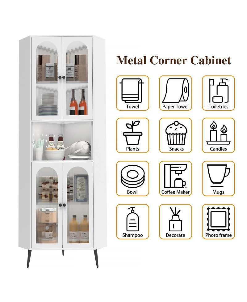 Streamdale Furniture 73 Inch Metal Corner Storage Cabinet with Adjustable Shelves