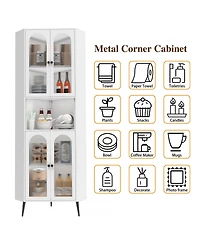Streamdale Furniture 73 Inch Metal Corner Storage Cabinet with Adjustable Shelves