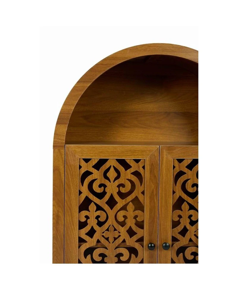 Streamdale Furniture Hand-Carved Solid Wood Arched Storage Cabinet with Open Shelf
