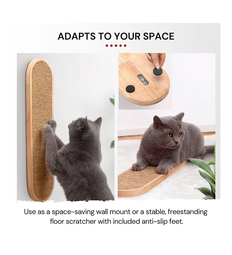 Aronkl Wall Mounted Cat Scratcher Sisal Vertical Board Double Sided Adjustable Height Anti Slip Floor Use