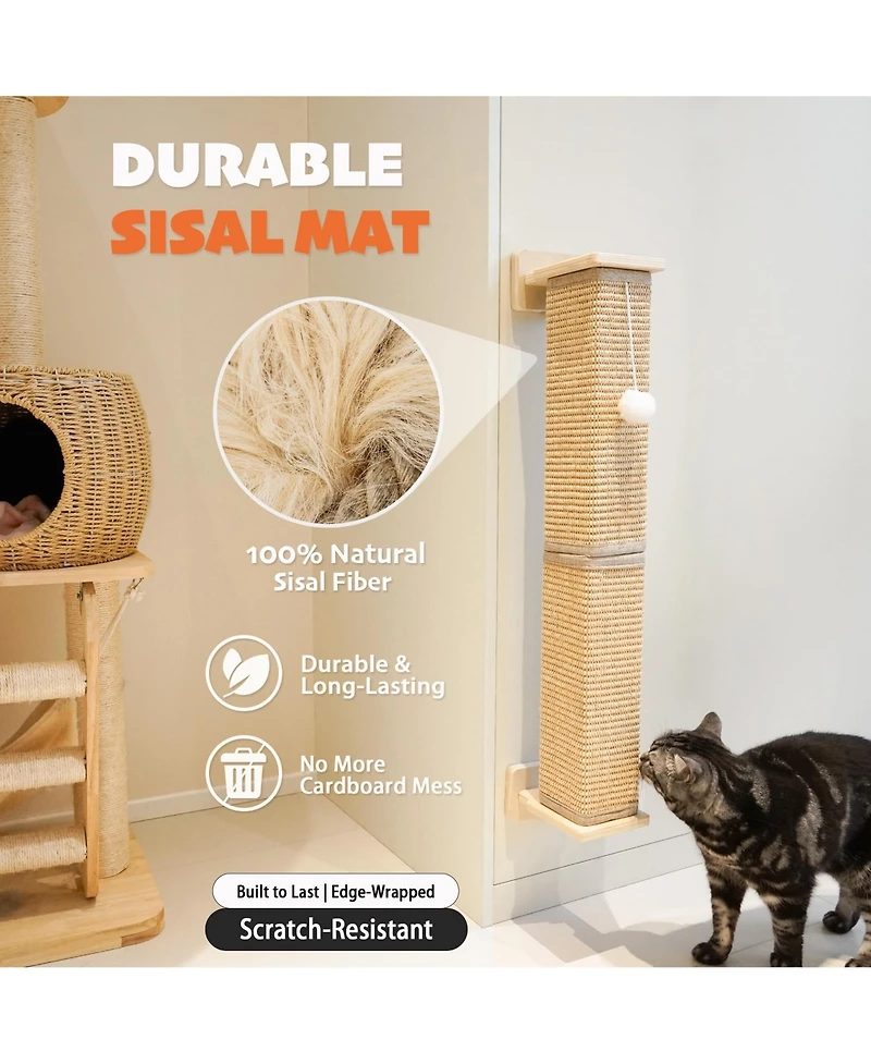 Aronkl Sisal Cat Scratcher with Ball Scratch Pad for Indoor Cats Easy Install Protect Furniture