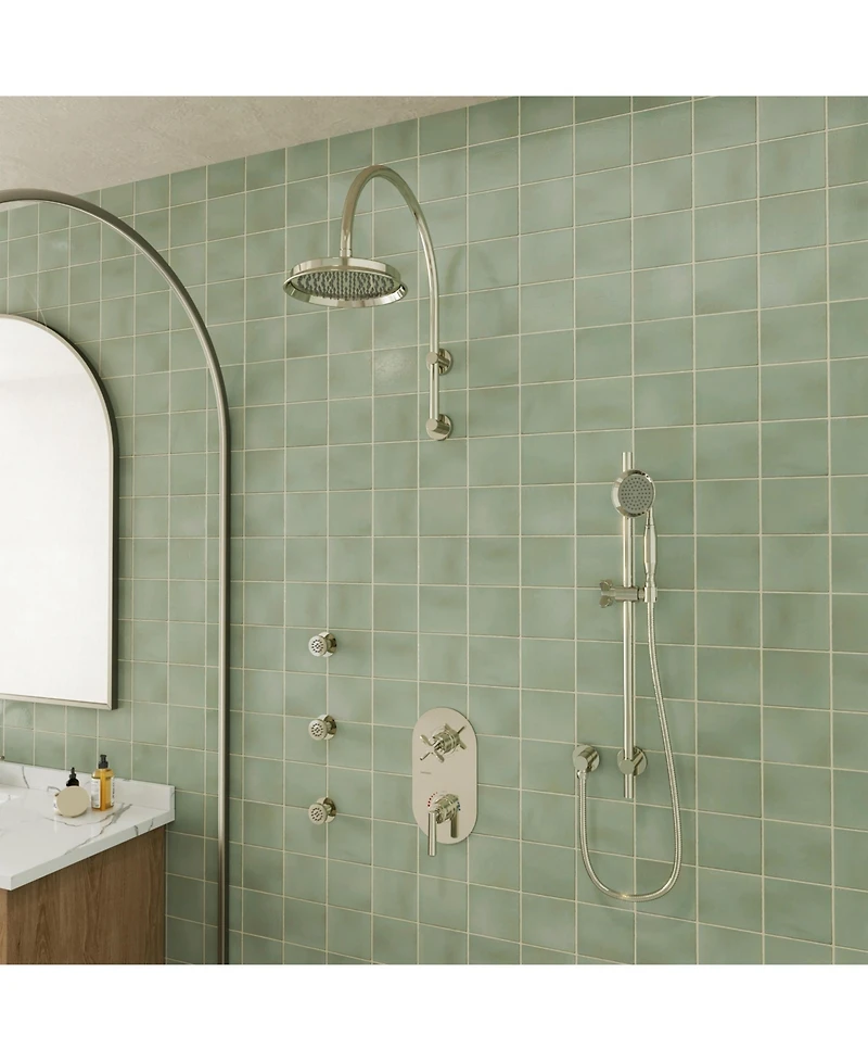 Casainc 3-Function Vintage Thermostatic Rainfall Shower System with Rainfall Head, Hand Shower and Body Jets