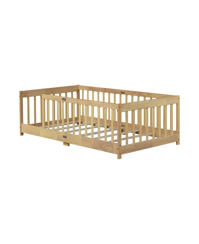 Clihome Twin Size Floor Bed with Fence without Door