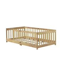 Clihome Twin Size Floor Bed with Fence without Door