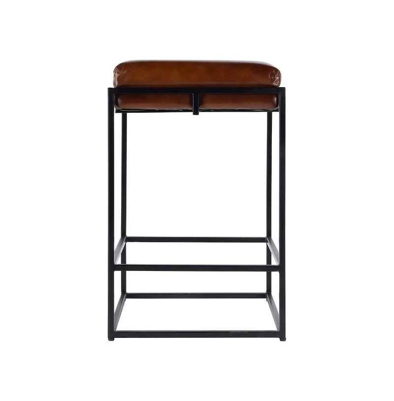 Butler Specialty 2Seat Height Leather and Iron Backless Counter Height Stool with Footrest