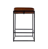 Butler Specialty 2Seat Height Leather and Iron Backless Counter Height Stool with Footrest