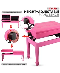 5 Core Duet Piano Bench 3.5 Inch Padded Cushioned Stool Wooden Heavy Duty Musician Chair w Storage