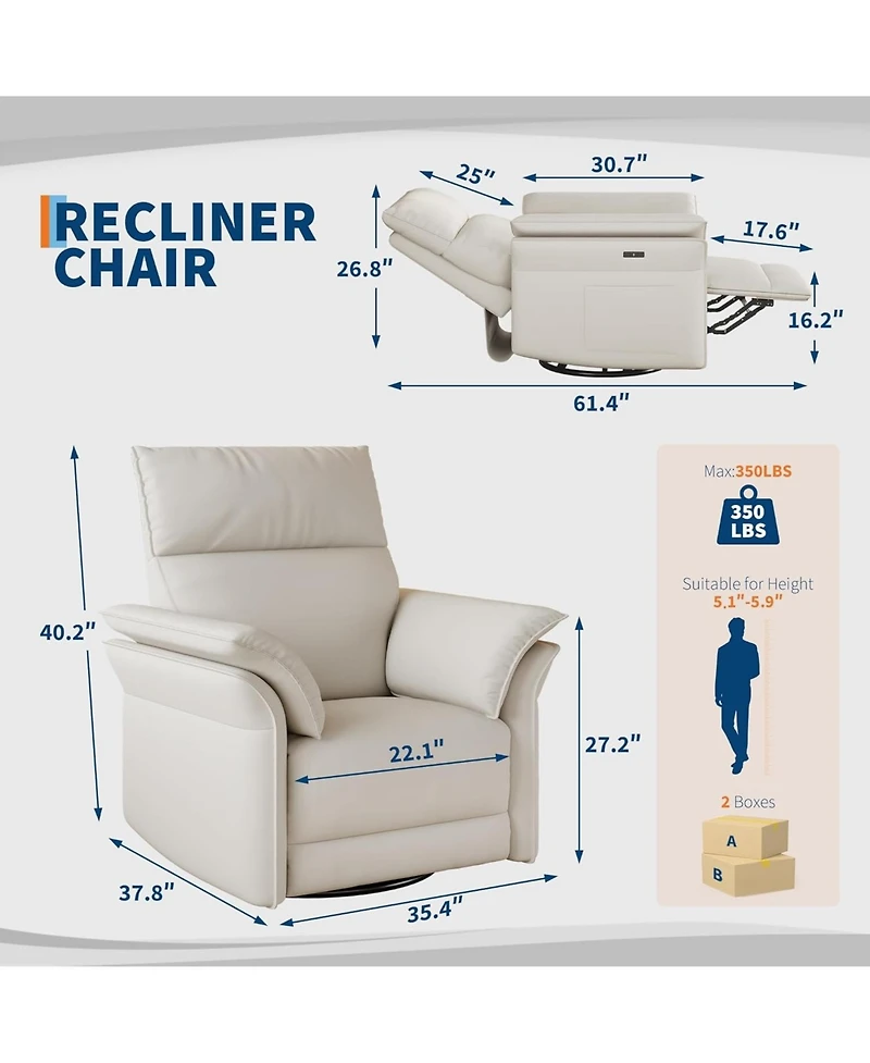 gaomon Power Recliner Glider Chair with Smooth Swivel and Rocking Motion Recline Usb Charging Port Premium Chenille Fabric and Double Armrests