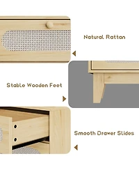 gaomon 6 Chests of Drawers Storage for Bedroom, Rattan Drawer Dresser, with Usb Ports and Outlets, Rattan Storage Dresser for Living Room