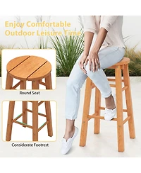Gymax Set of 2 Outdoor Wood Bar Stools with Round Seat Footrest