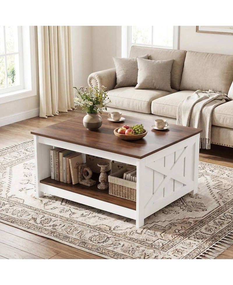 Gymax Wooden Square Coffee Table with Storage Shelf Open Compartment for Living Room