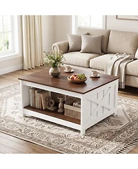 Gymax Wooden Square Coffee Table with Storage Shelf Open Compartment for Living Room