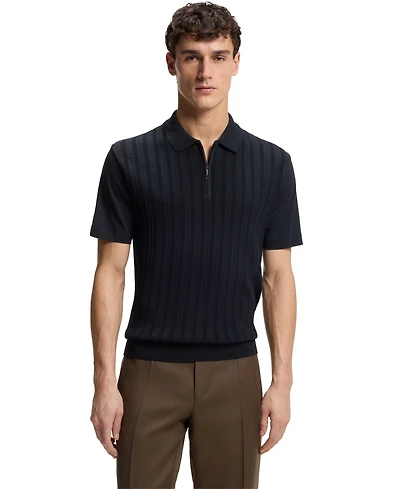 Boss by Hugo Men's Cotton Silk Zip-Neck Polo Shirt