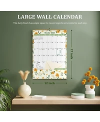 Gnuadz Wall Calendar 2026-2027 Storage Pocket Monthly Planner Stickers Artistic Floral