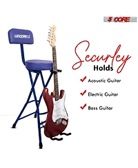 5 Core Guitar Stool Padded Chair w Backrest Foldable Music Seat Built in Foot Rest Guitar Stand