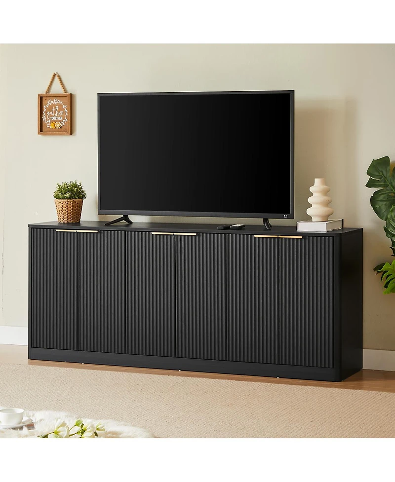 Streamdale Furniture 67 Inch Modern Wavy 6-Door Storage Sideboard