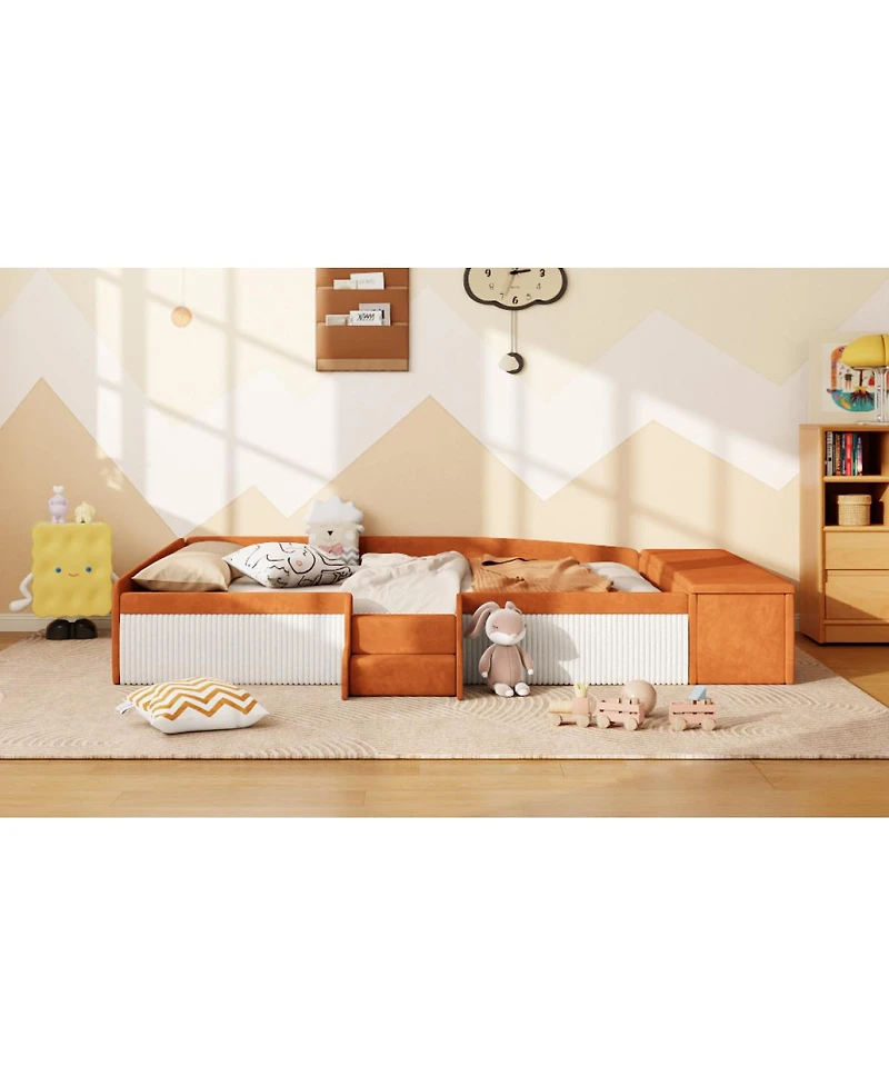 Streamdale Furniture Velvet Upholstered Daybed with Stairs and Gas Lift Storage