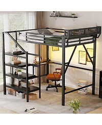 Streamdale Furniture Full Size Metal Loft Bed with Desk, Charging Station, and Storage Stairs