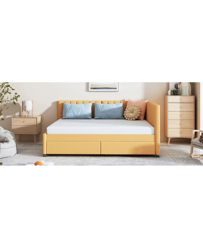Streamdale Furniture Full Size Upholstered Daybed with 2 Storage Drawers, Linen