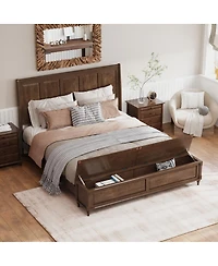 Streamdale Furniture King Bed Frame with Tall Headboard, Storage Bench, and Wood Sleigh Design