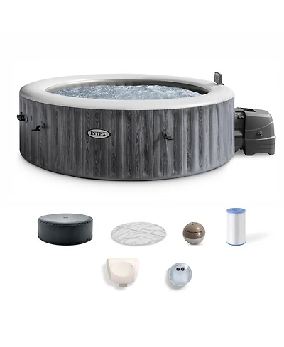 Intex PureSpa Greywood Deluxe Spa Set, 170 Bubble Jet Hot Tub with Cover, 85x28"