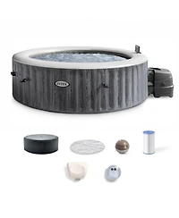 Intex PureSpa Greywood Deluxe Spa Set, 170 Bubble Jet Hot Tub with Cover, 85x28"