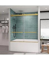 Lovmor Frameless Bathtub Shower Doors 56-60 W x 60 H, Double Sliding Tub Shower Door with Tempered Glass 5/16"(8mm), Brushed Gold