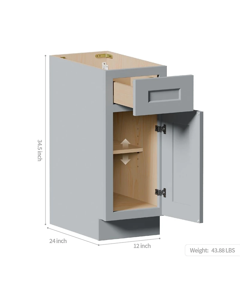 Streamdale Furniture 15 Inch Shaker Base Cabinet with Soft-Close Door and Drawer