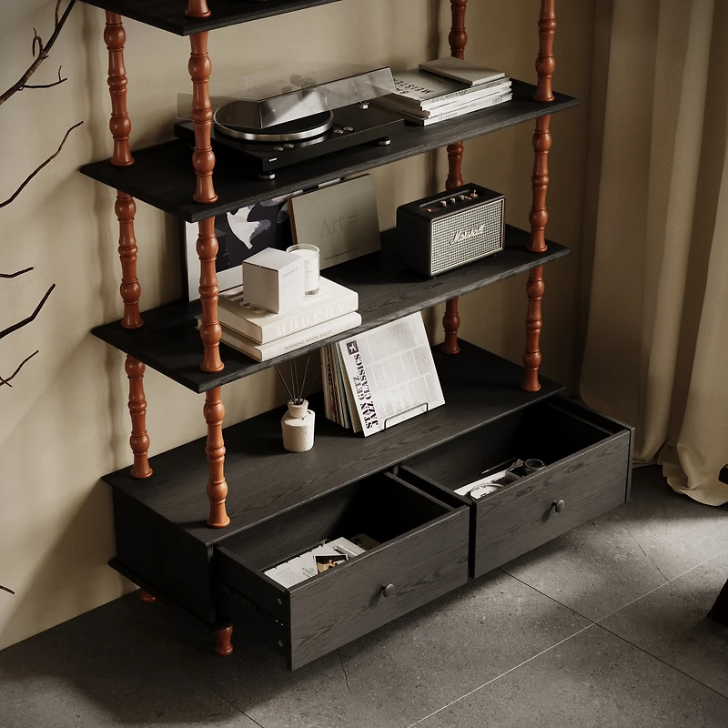 Streamdale Furniture 5-Tier 74.4 Inch Tall Modern Wood Bookcase with Storage Drawers