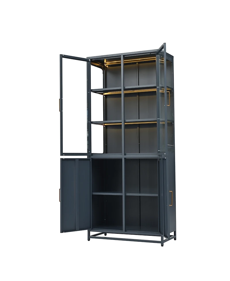 Streamdale Furniture 76.75 Inch Tall Glass Display Cabinet with Led Lights
