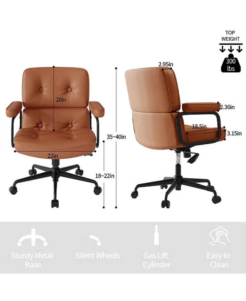 Streamdale Furniture Ergonomic Pu Leather Office Chair with Heavy-Duty Metal Base and Adjustable Arms