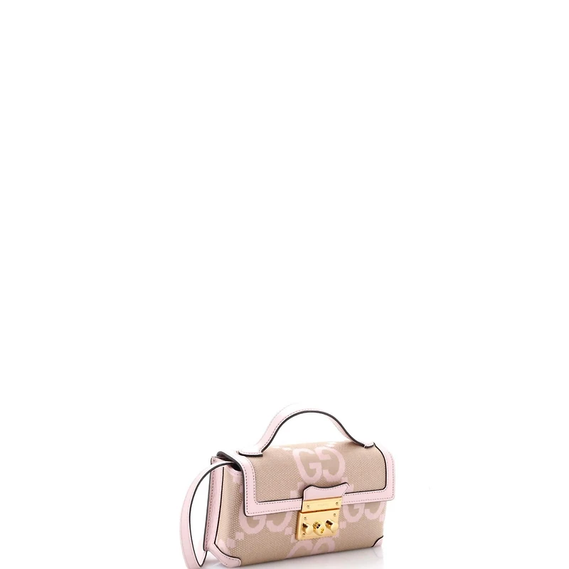 Pre-Owned Gucci Mini Padlock Top Handle Bag Jumbo Gg Canvas with Leather