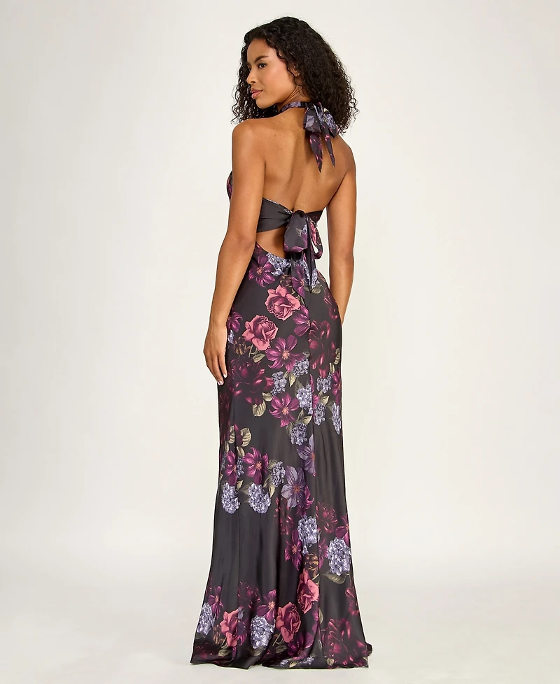 Seni & Cade Juniors' Printed Halter Neck Gown