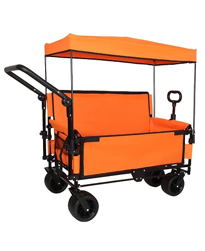 Streamdale Furniture 3-in-1 Folding Wagon Cart with Bench, Canopy, and Storage, 500lbs Capacity